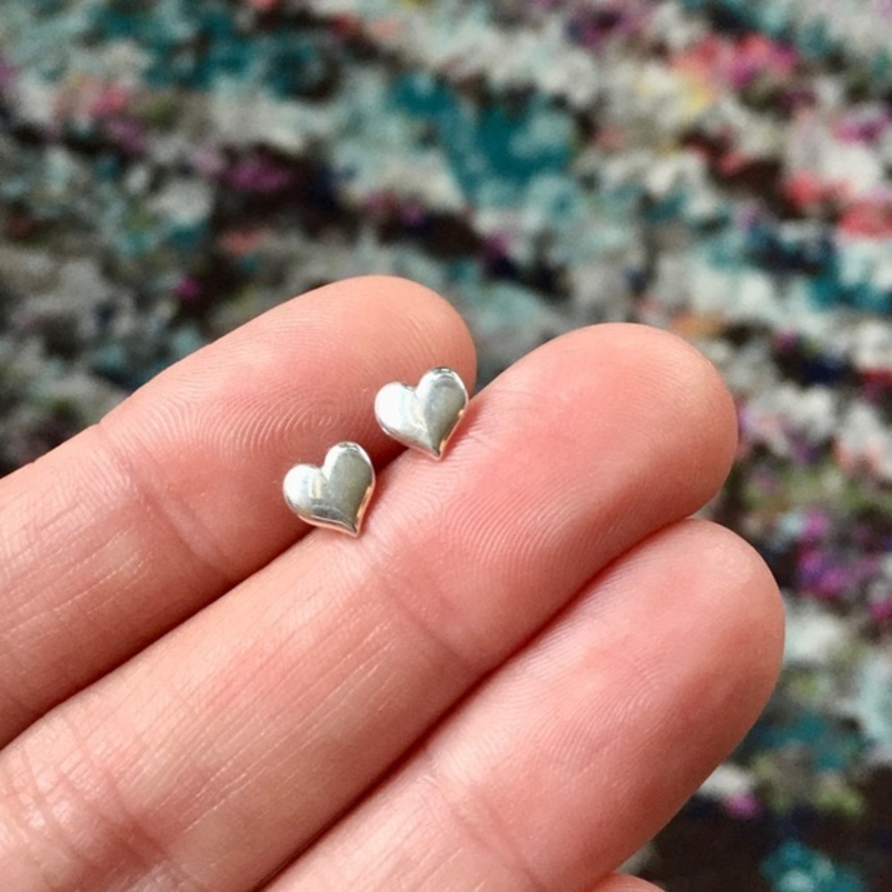 Heart Stud Earrings in Sterling Silver (925) Handmade and nickel free.